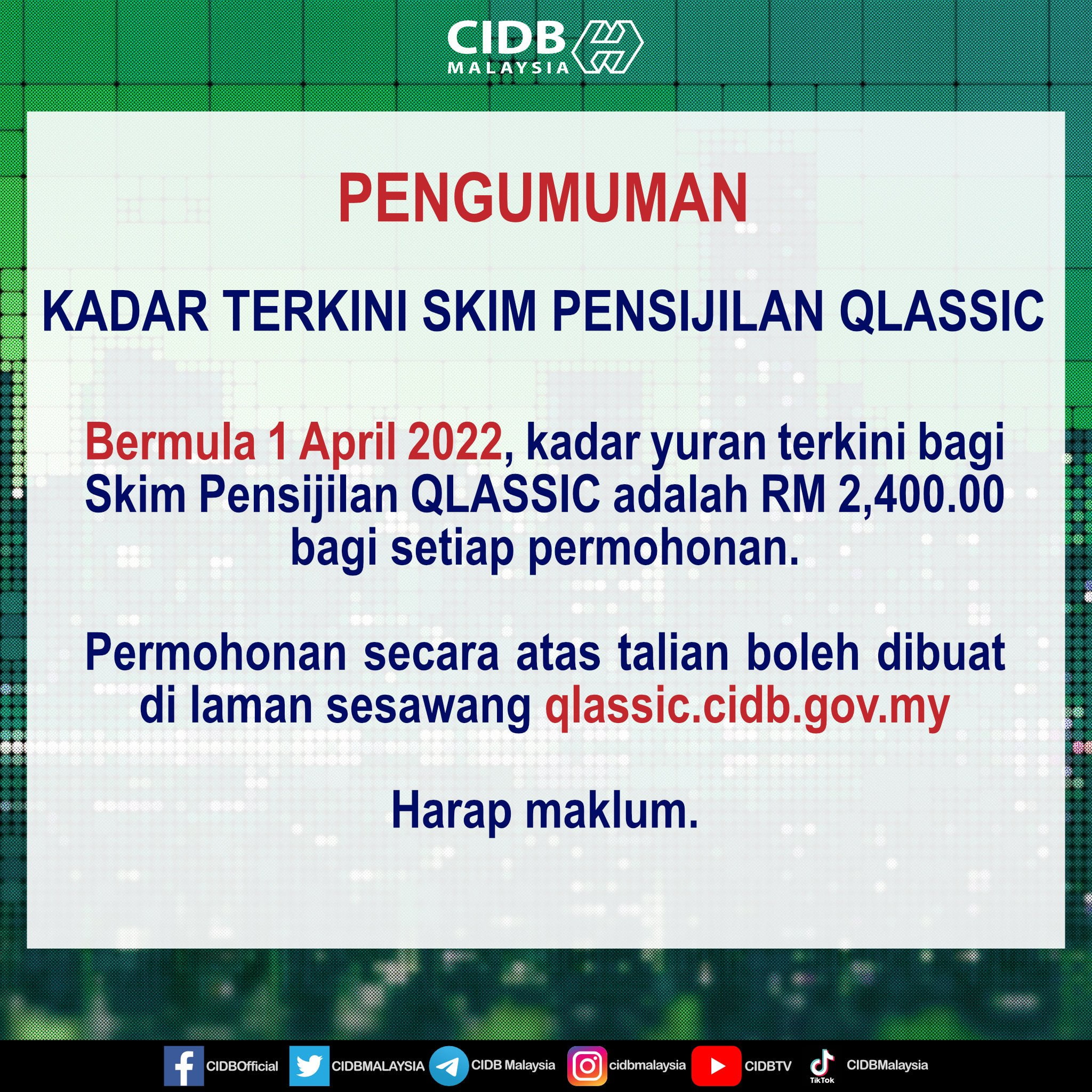 Kadar Terkini Skim Pensijilan QLASSIC