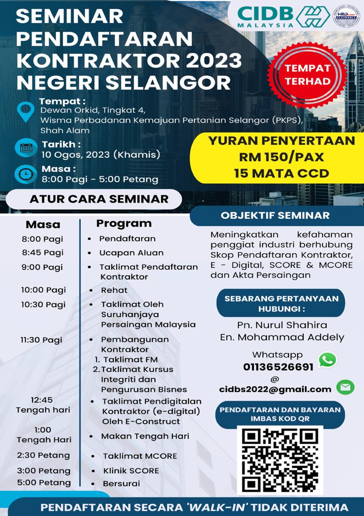 Seminar Pendaftaran Kontraktor 2023 Negeri Selangor - CIDB HQ